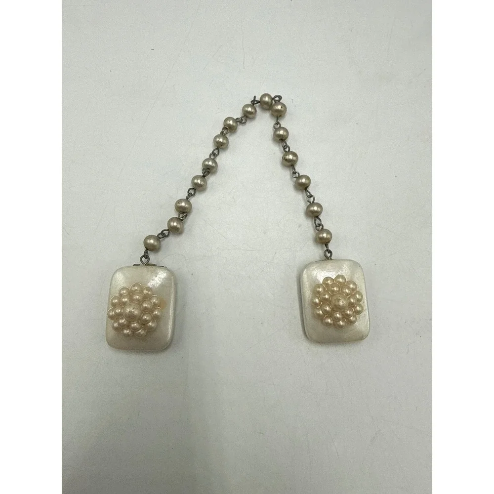 Vintage Faux Pearl Sweater Guard Cardigan Clips Rosette Cluster Silver Tone 8.5